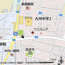 ファミリーマート古川中里店周辺の地図