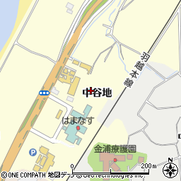秋田県にかほ市金浦中谷地周辺の地図