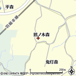 秋田県にかほ市平沢鱈ノ木森周辺の地図
