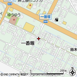 秋田県由利本荘市一番堰周辺の地図