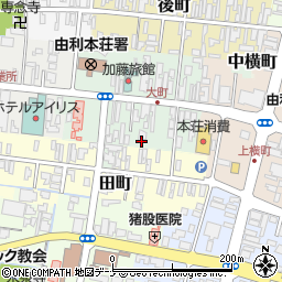 秋田県由利本荘市中町周辺の地図