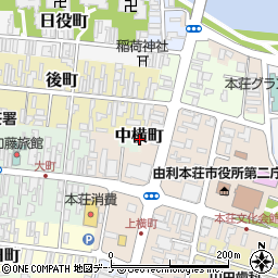 秋田県由利本荘市中横町周辺の地図