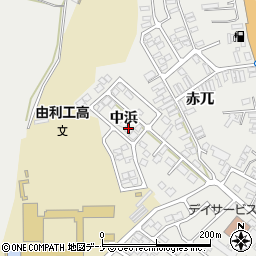 秋田県由利本荘市石脇中浜周辺の地図
