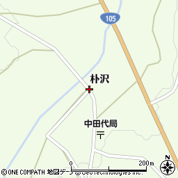 秋田県由利本荘市中田代（朴沢）周辺の地図
