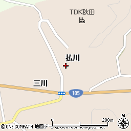 秋田県由利本荘市大内三川払川周辺の地図