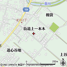 秋田県潟上市飯田川下虻川街道上一本木周辺の地図