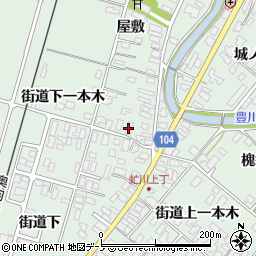 秋田県潟上市飯田川下虻川街道下一本木57周辺の地図
