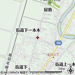 秋田県潟上市飯田川下虻川街道下一本木周辺の地図