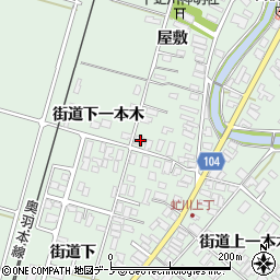 秋田県潟上市飯田川下虻川街道下一本木54-1周辺の地図