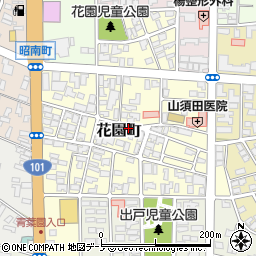 秋田県能代市花園町周辺の地図