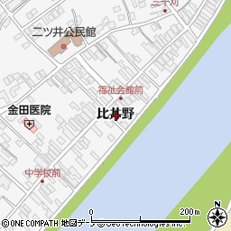秋田県能代市二ツ井町比井野周辺の地図
