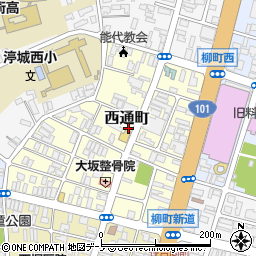 秋田県能代市西通町周辺の地図