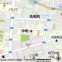秋田県大館市中町周辺の地図