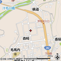秋田県鹿角市十和田毛馬内森崎周辺の地図