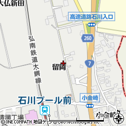 青森県弘前市小金崎留岡周辺の地図
