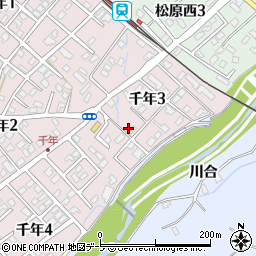 青森県弘前市千年3丁目周辺の地図