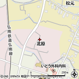 青森県平川市原北原周辺の地図