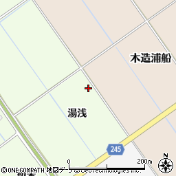 青森県つがる市木造中館湯浅周辺の地図
