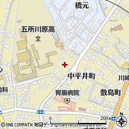 〒037-0066 青森県五所川原市中平井町の地図
