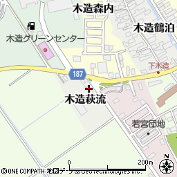 青森県つがる市木造萩流周辺の地図