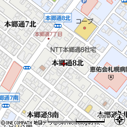 北海道札幌市白石区本郷通（８丁目北）周辺の地図