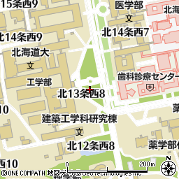 北海道大学　生活協同組合食堂部工学部食堂周辺の地図