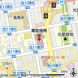 札幌市役所区役所　東区役所保健福祉部保健福祉課福祉助成係周辺の地図