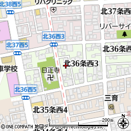 北海道札幌市北区北３６条西周辺の地図