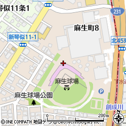札幌市役所スポーツ局施設　麻生球場周辺の地図