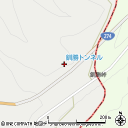 釧勝トンネル周辺の地図