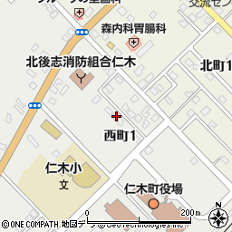 仁木町役場　給食センター周辺の地図