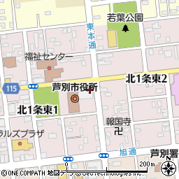 北海道芦別市北１条東周辺の地図