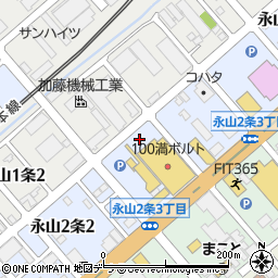 １００満ボルト旭川永山店駐車場周辺の地図