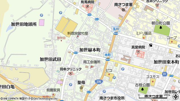 〒897-0006 鹿児島県南さつま市加世田本町の地図