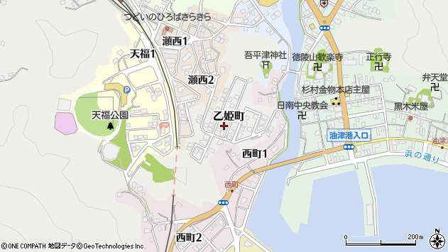 〒887-0007 宮崎県日南市乙姫町の地図