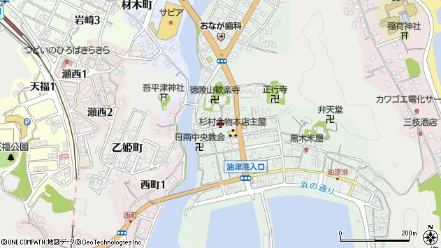 〒887-0001 宮崎県日南市油津の地図