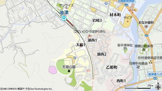 〒887-0004 宮崎県日南市天福の地図