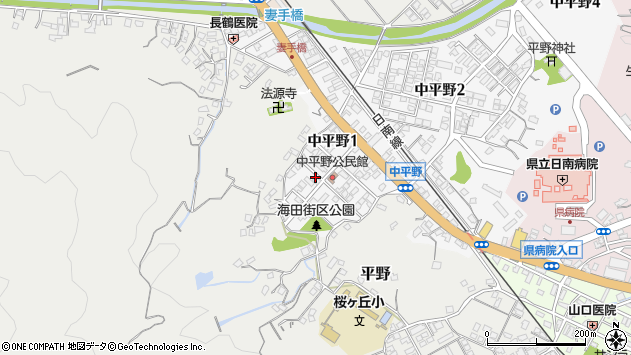 〒887-0016 宮崎県日南市中平野の地図