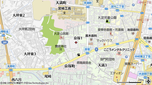 〒880-0937 宮崎県宮崎市京塚の地図