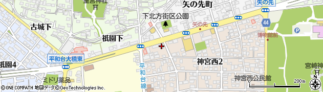 宮崎太陽銀行平和台支店周辺の地図