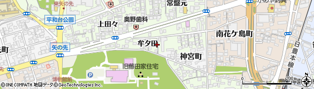 宮崎県宮崎市下北方町（牟タ田）周辺の地図