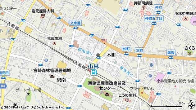 〒886-0008 宮崎県小林市本町の地図