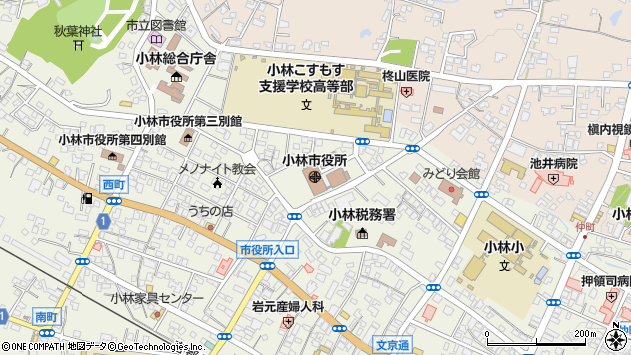 〒886-0000 宮崎県小林市（以下に掲載がない場合）の地図