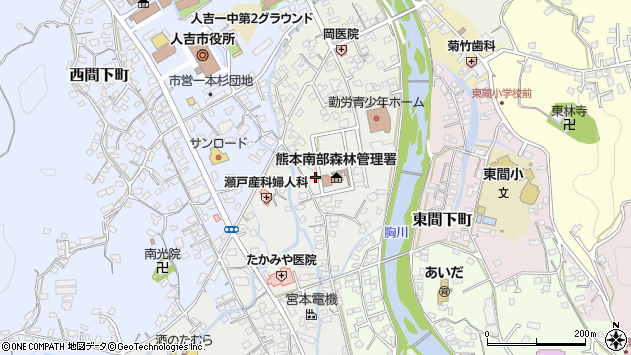 〒868-0071 熊本県人吉市西間上町の地図