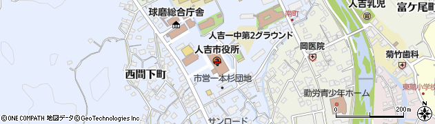 人吉市役所　防災安全課周辺の地図