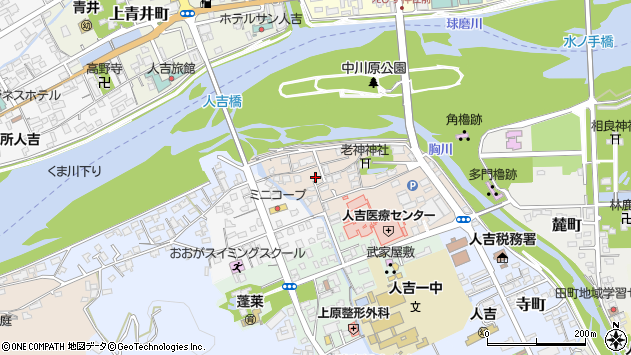 〒868-0053 熊本県人吉市老神町の地図
