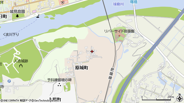 〒868-0046 熊本県人吉市原城町の地図