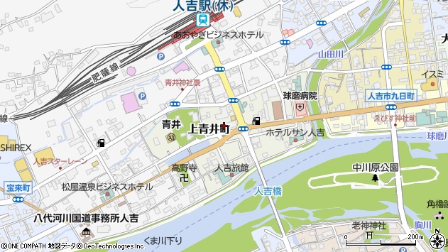 〒868-0005 熊本県人吉市上青井町の地図