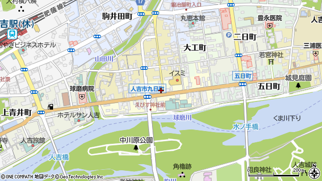 〒868-0004 熊本県人吉市九日町の地図