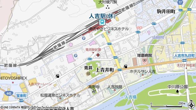 〒868-0008 熊本県人吉市中青井町の地図